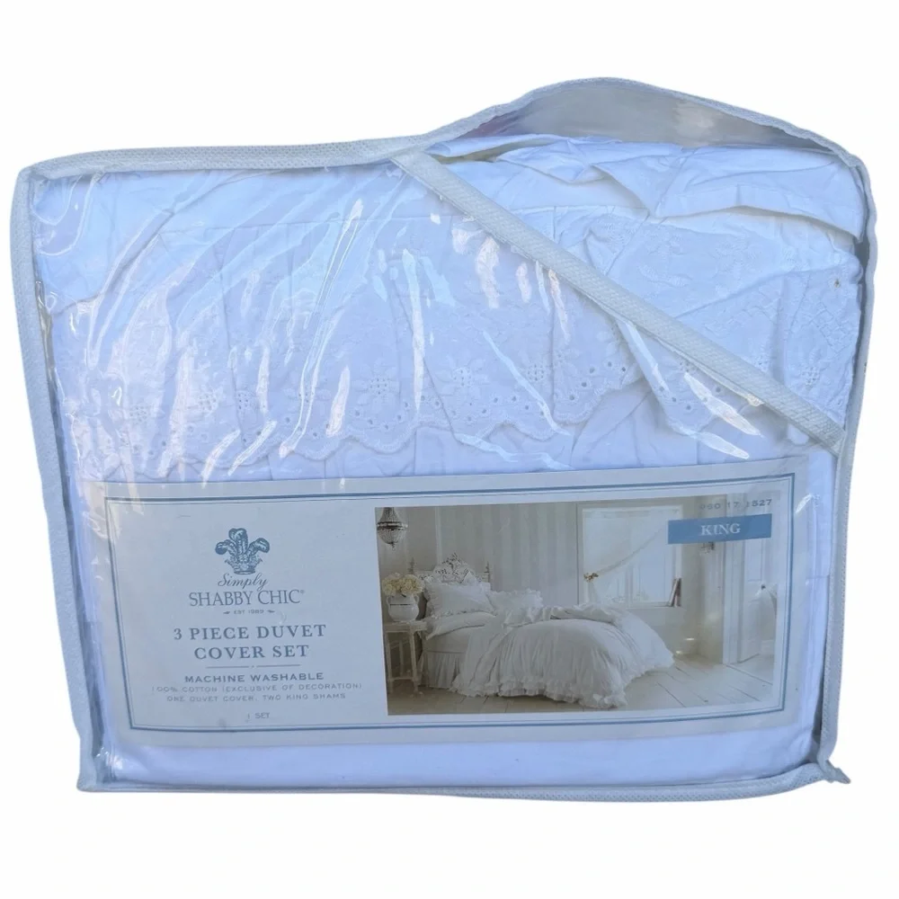 Simply Shabby Chic White Petticoat Lace Ruffled King 3-Piece Duvet Cover Set HTF